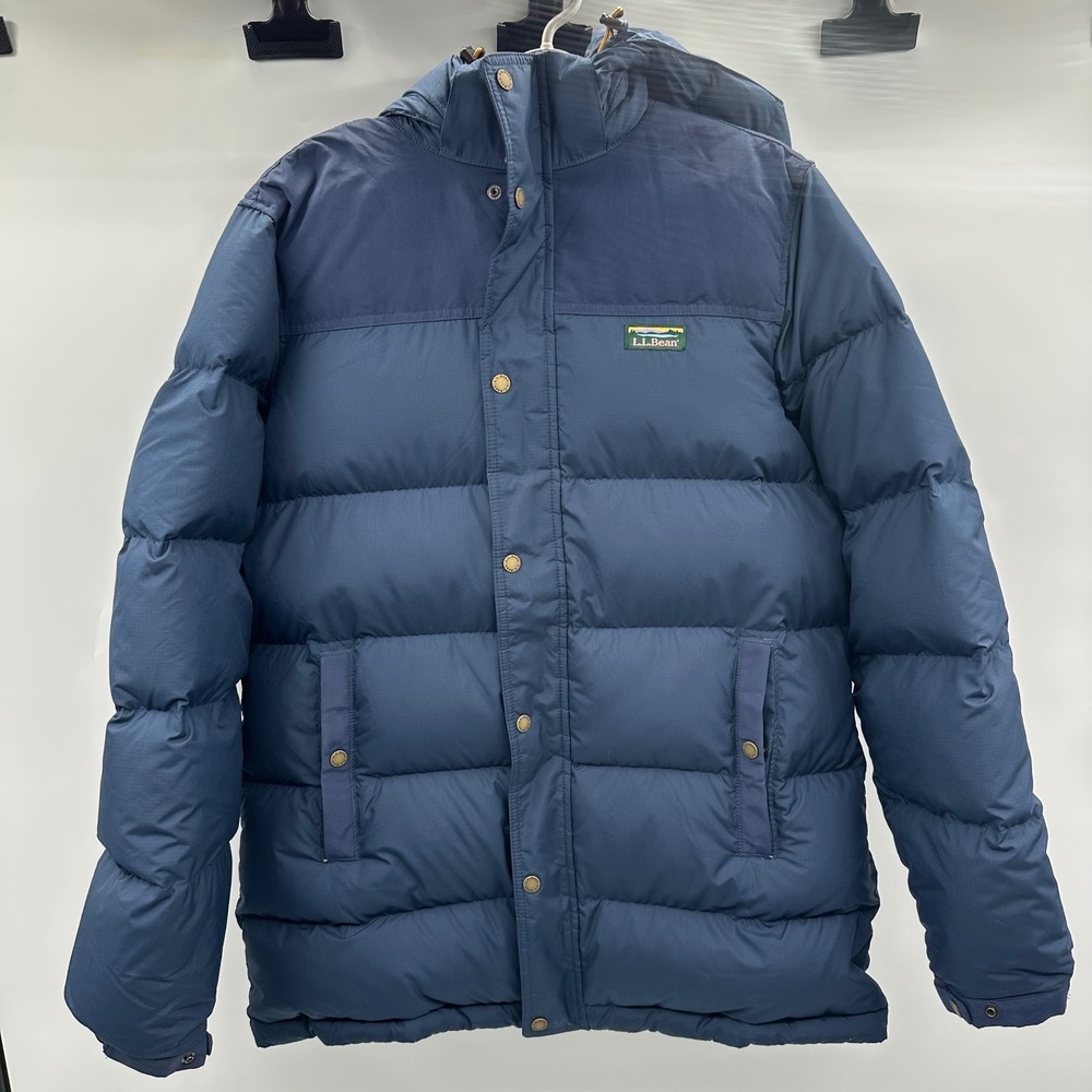 LL Bean Mens Mountain Classic Down Parka Blue Puffer Jacket Hooded Large L Reg - Picture 2 of 16